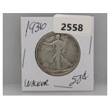 1936 90% Silv Walker Half $1 Dollar