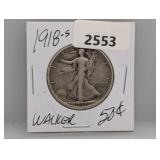 1918-S 90% Silv Walker Half $1 Dollar