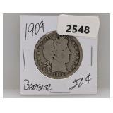 1909 90% Silv Barber Half $1 Dollar