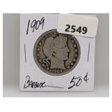 1909 90% Silv Barber Half $1 Dollar