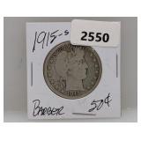 1915-S 90% Silv Barber Half $1 Dollar