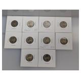 Lot (10) Mixed Date 35% Silv War Nickels