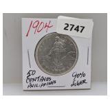 1904 90% Silv Philippines 50 Centavos