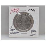 1908 90% Silv Philippines 1 Peso