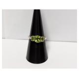 .925 Sterl Green Three Stone Ring Sz 8