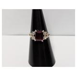 .925 Sterl Red Stone Ring Sz 7