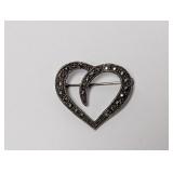 .925 Sterl Marcasite Heart Brooch