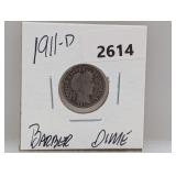 1911-D 90% Silv Barber Dime