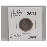 1838 90% Silv Seated Dime