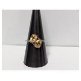 .925 Sterl Yellow Stone w/Diam Accent Ring Sz 8