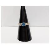 .925 Sterl Blue Solitaire Ring Sz 7