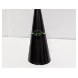 .925 Sterl Dark Green Stone Ring Sz 6