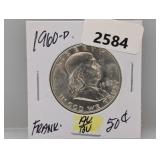 1960-D 90% Silv AU/BU Franklin Half $1 Dollar