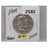 1959 90% Silv AU/BU Franklin Half $1 Dollar
