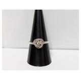 .925 Sterl Clear Stone/Diam Accent Ring Sz 9