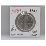 1908-S 90% Silv Philippines 1 Peso