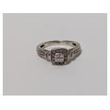 .925 Sterl Diamond Halo Ring Sz 5