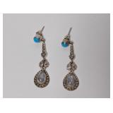 .925 Sterl Turquoise & Moonstone Earrings