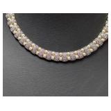 18" Gold Tone Faux Pearl/Clear Stone Necklace