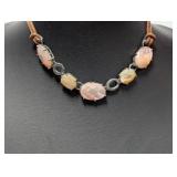 16" Faux Leather Multi Gemstone Necklace