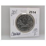 2011 1oz .999 Silv Canada Maple Leaf $5