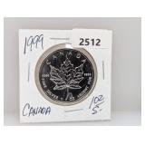 1999 1oz .999 Silv Canada Maple Leaf $5