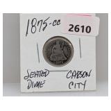 1875-CC 90% Silv Seated Dime