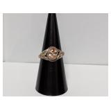 .925 Sterl Peach Oval Shape Stone Ring Sz 7