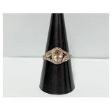 .925 Sterl Oval Peach Stone Ring Sz 9.5