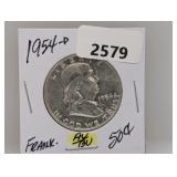 1954-D 90% Silv AU/BU Franklin Half $1 Dollar