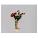 Gold Tone Mixed Drink Brooch