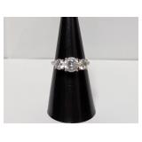 .925 Sterl Clear Three Stone Ring Sz 7