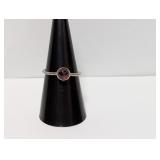 .925 Sterl Red Stone Ring Sz 7.5