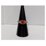 .925 Sterl Red/Clear Stone Ring Sz 7
