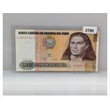 Peru Five Hundred Intis Tupac Amaru Note