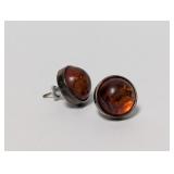 .925 Sterl Amber Cabochon Stone Earrings