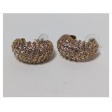Gold Tone Clear Stone Hoop Earrings
