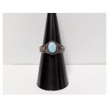 .925 Sterl Light Blue Oval Stone Ring Sz 7