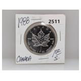 1988 1oz .999 Silv Canada Maple Leaf $5