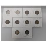 Lot (10) Mixed Date 35% Silv War Nickel