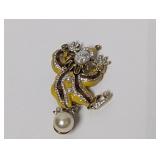 Gold Tone Faux Pearl Clown Brooch
