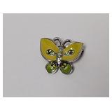 Silver Tone Yellow/Green Butterfly Brooch