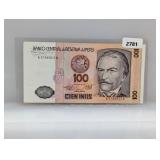 Peru One Hundred Intis Note