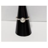 .925 Sterl Faux Pearl Ring Sz 8