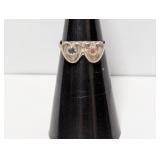 .925 Sterl Turquoise/Coral Hearts Ring Sz 4.5