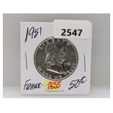 1951 90% Silv Franklin Half $1 Dollar