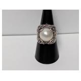 .925 Sterl Faux Pearl Ring Size 7