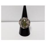 .925 Sterl Irish Shamrock Green Stone Ring Sz 9