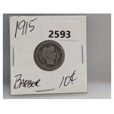 1915 90% Silv Barber Dime