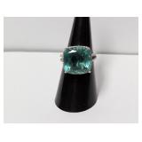 .925 Sterl Diamond/Teal Stone Ring Size 9